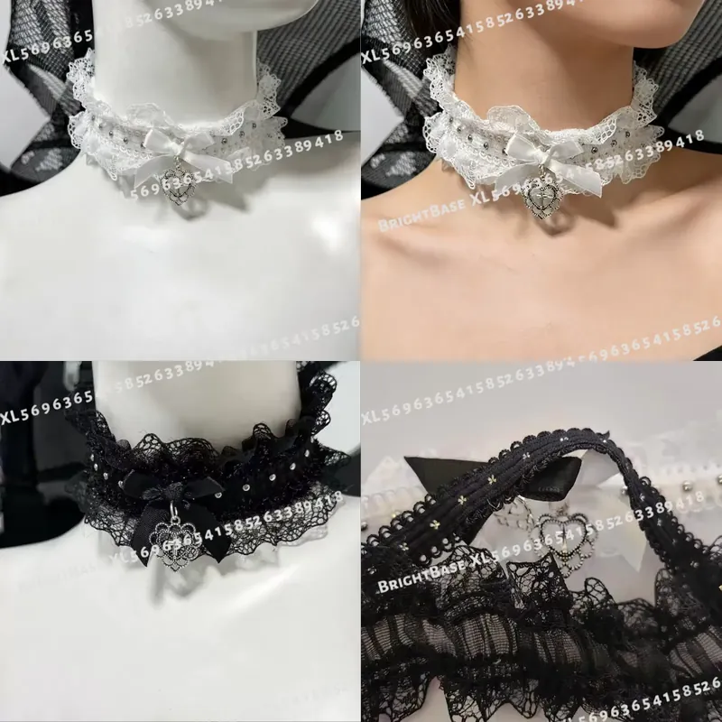 Magnetic Clasp Cosplay - Готическое черное кружевное колье с бантом,